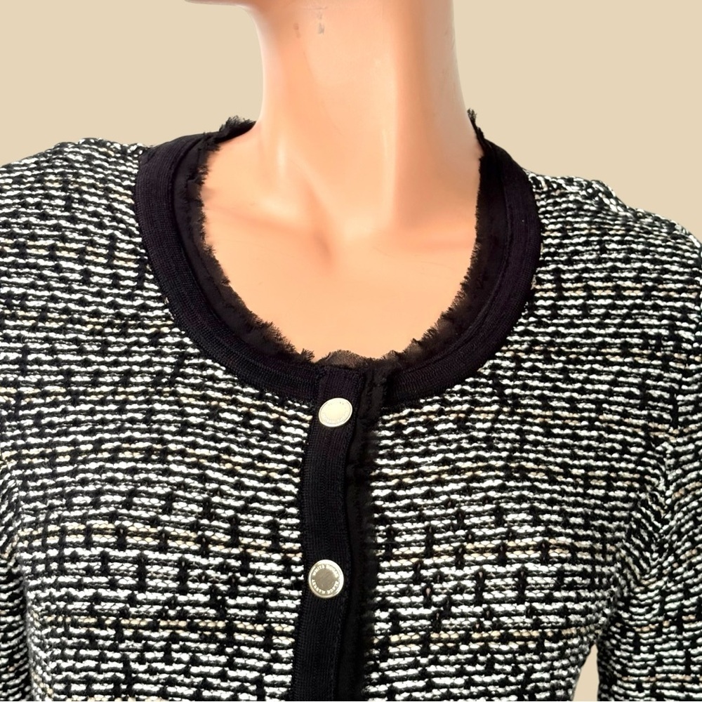 WHBM Women’s‎ S Crop Sweater Jacket Dark Coquette Tweed Black Ecru Goth Office - Picture 4 of 13